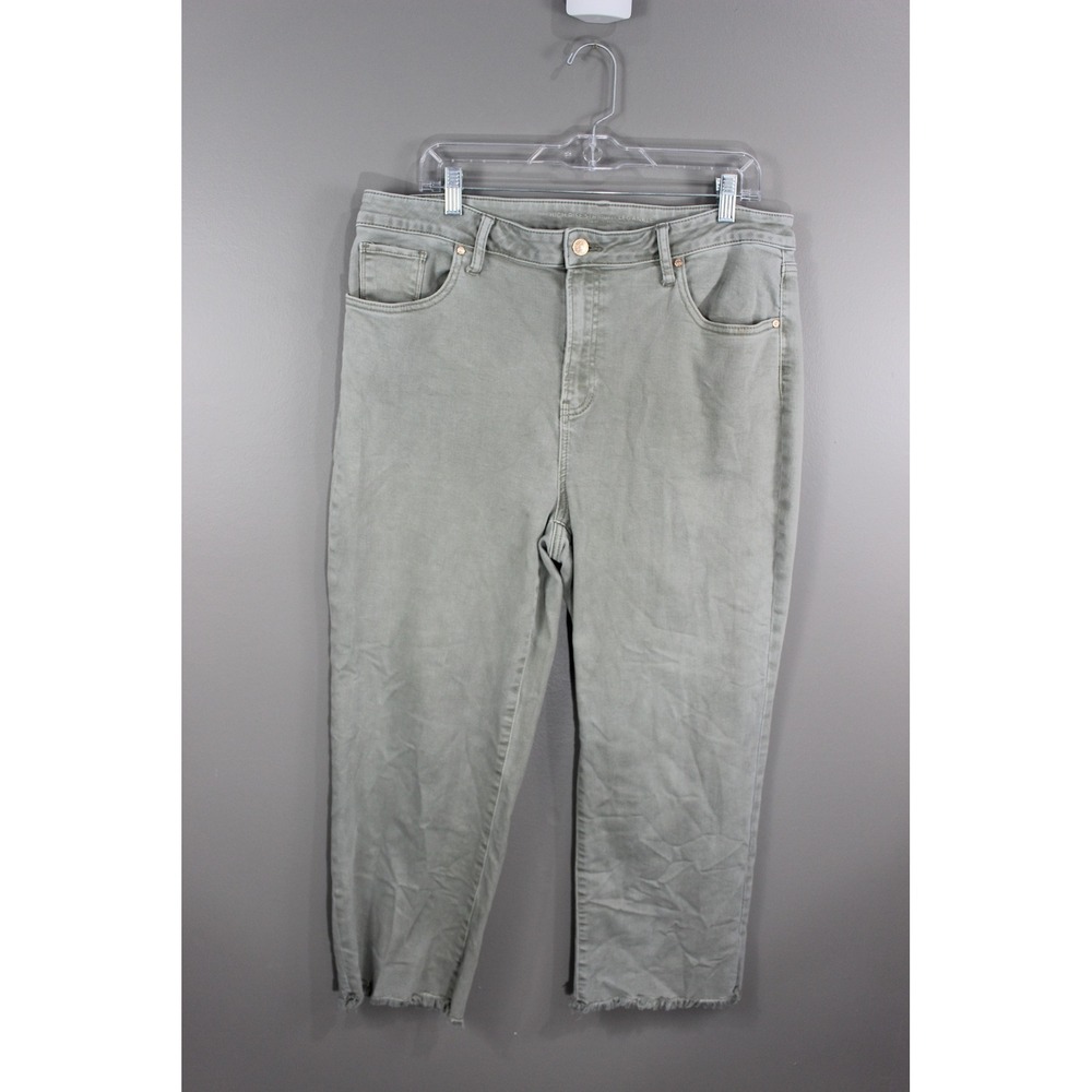 Chico's Straight Leg Ankle Jeans Womens 16R 3R Green Great High Rise Raw Hem